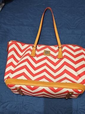 Dooney & Bourke Red and White Chevron Tote